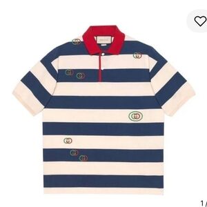 Gucci Embroidered Stripe Knit Polo Shirt